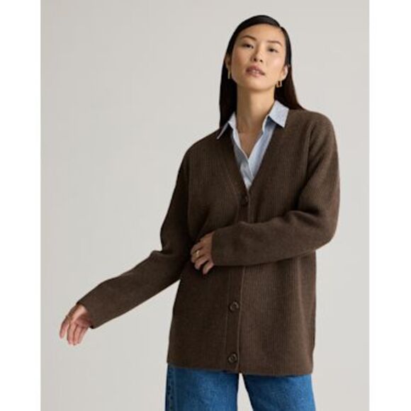 Quince Womens Mongolian Cashmere Oversized Boyfriend Cardigan Sweater Brown M - Picture 1 of 3